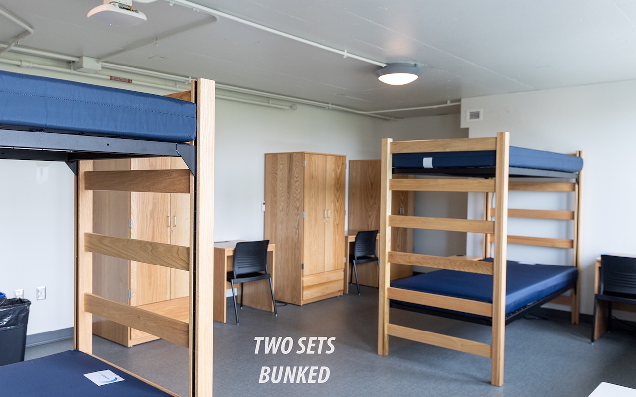 A residence room showing two sets of bunked beds