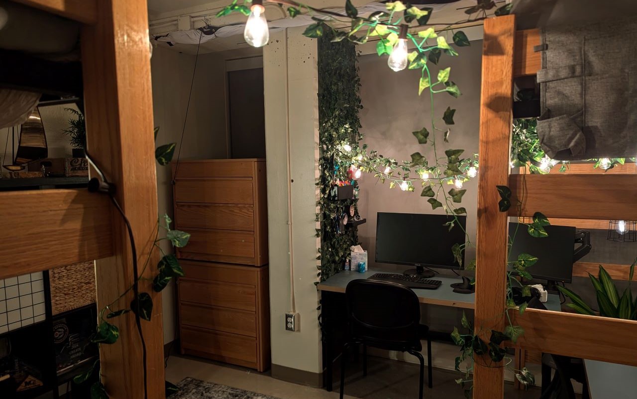 behind bed view of room
