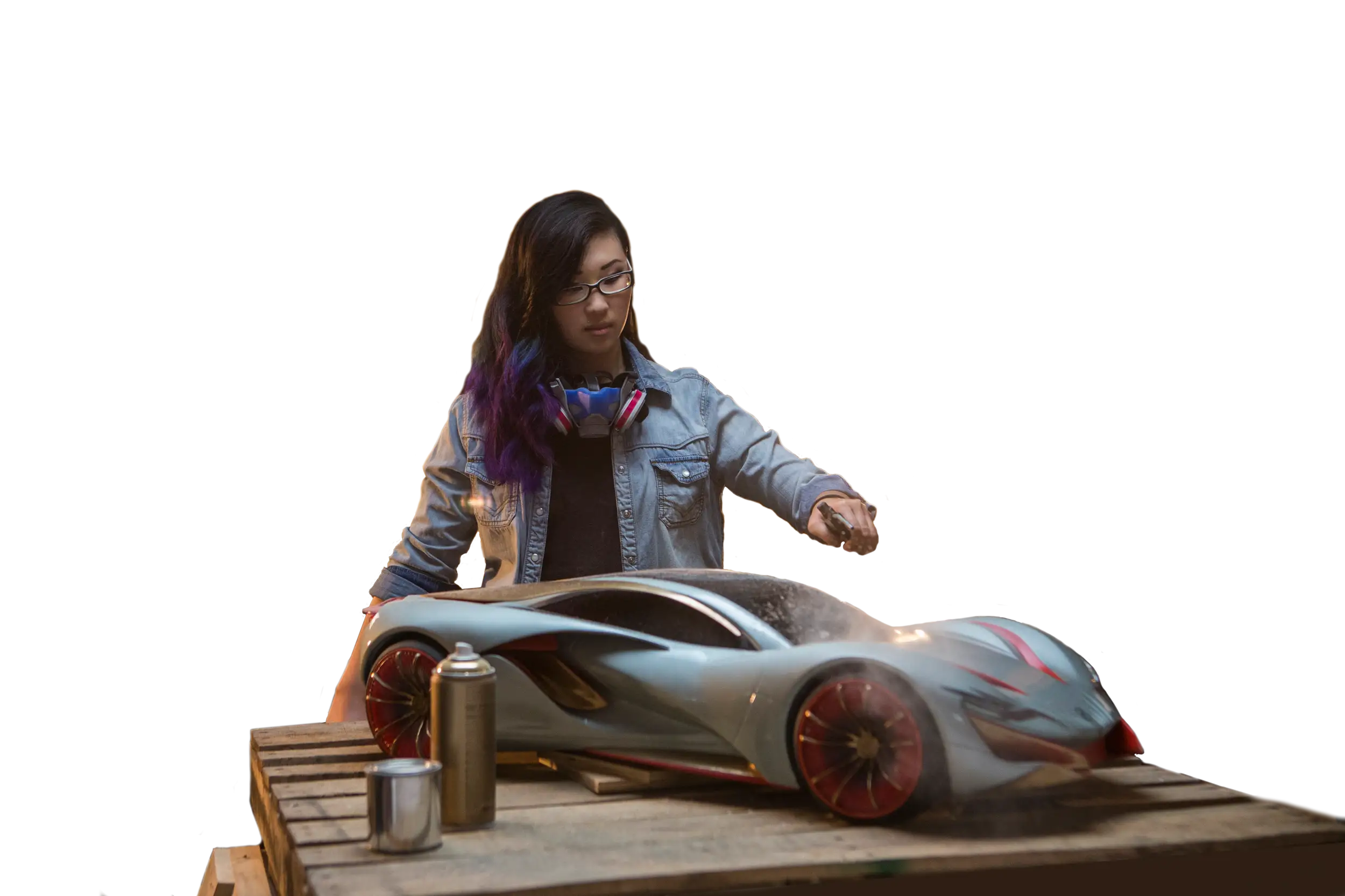 A University of Cincinnati co-op clears the dust from a large model car concept