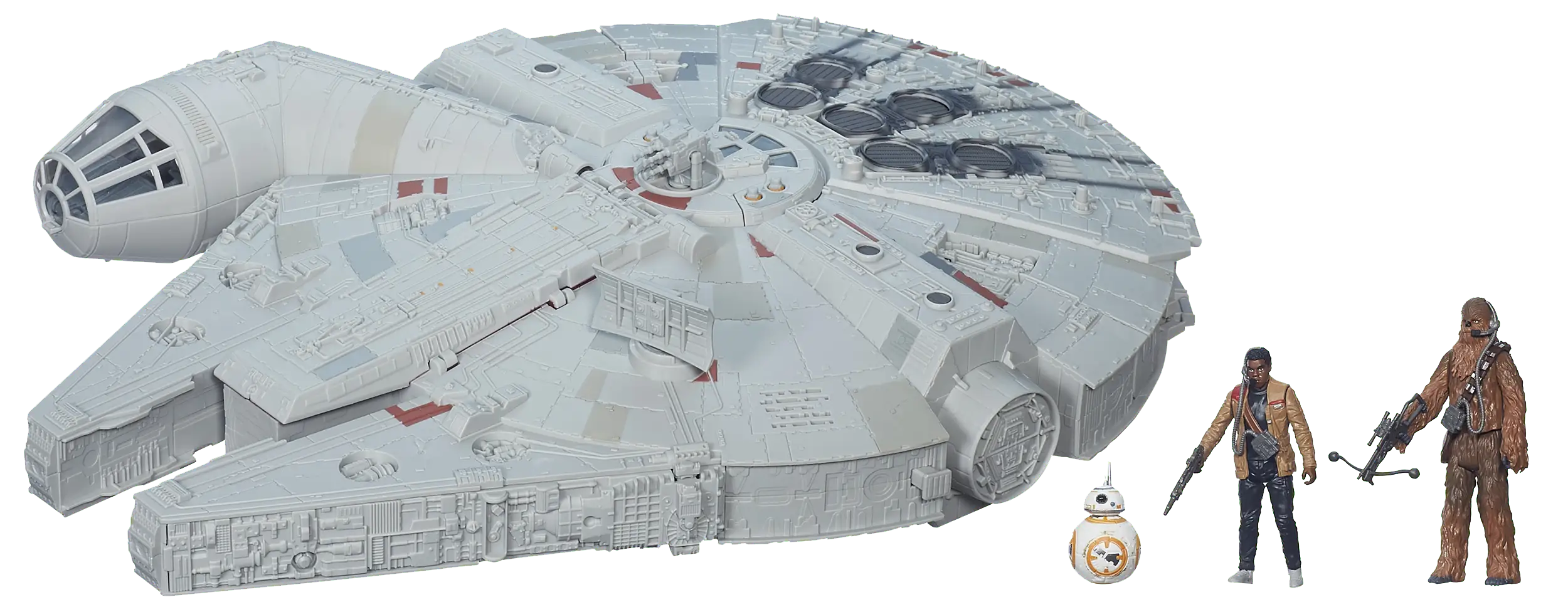 Toy figurines of Millennium Falcon, Chewbacca and other Star Wars characters